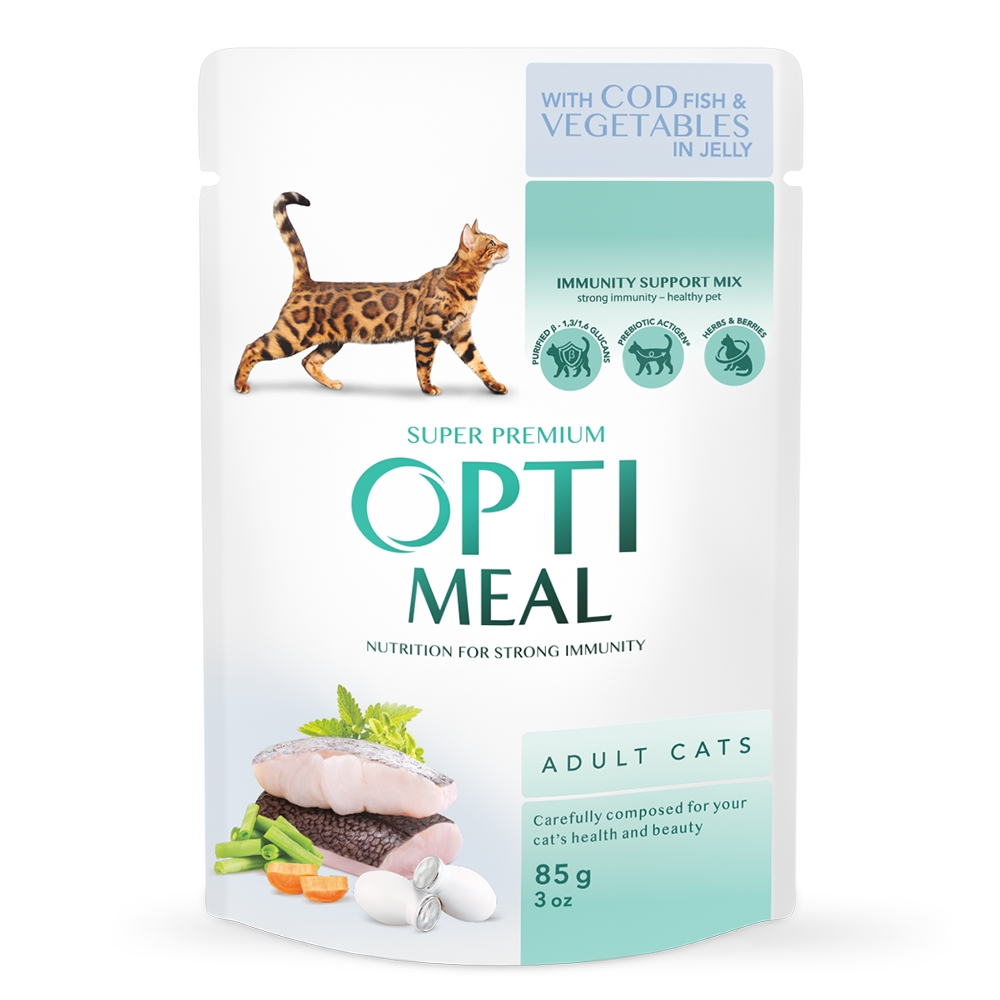 OPTIMEAL конс. корм для котів з тріскою та овочами в желе, 85 гр.