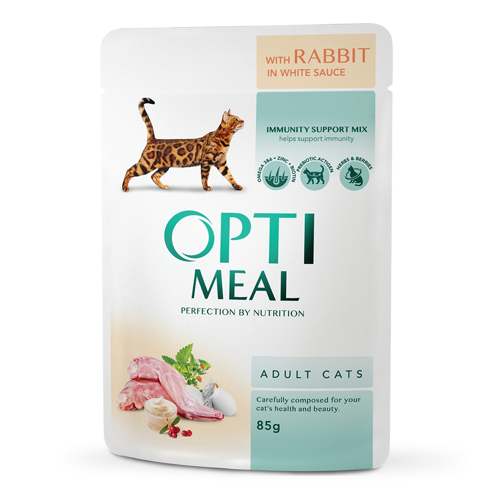 OPTIMEAL конс. корм для котів з кроликом в білому соусі, 85 гр.