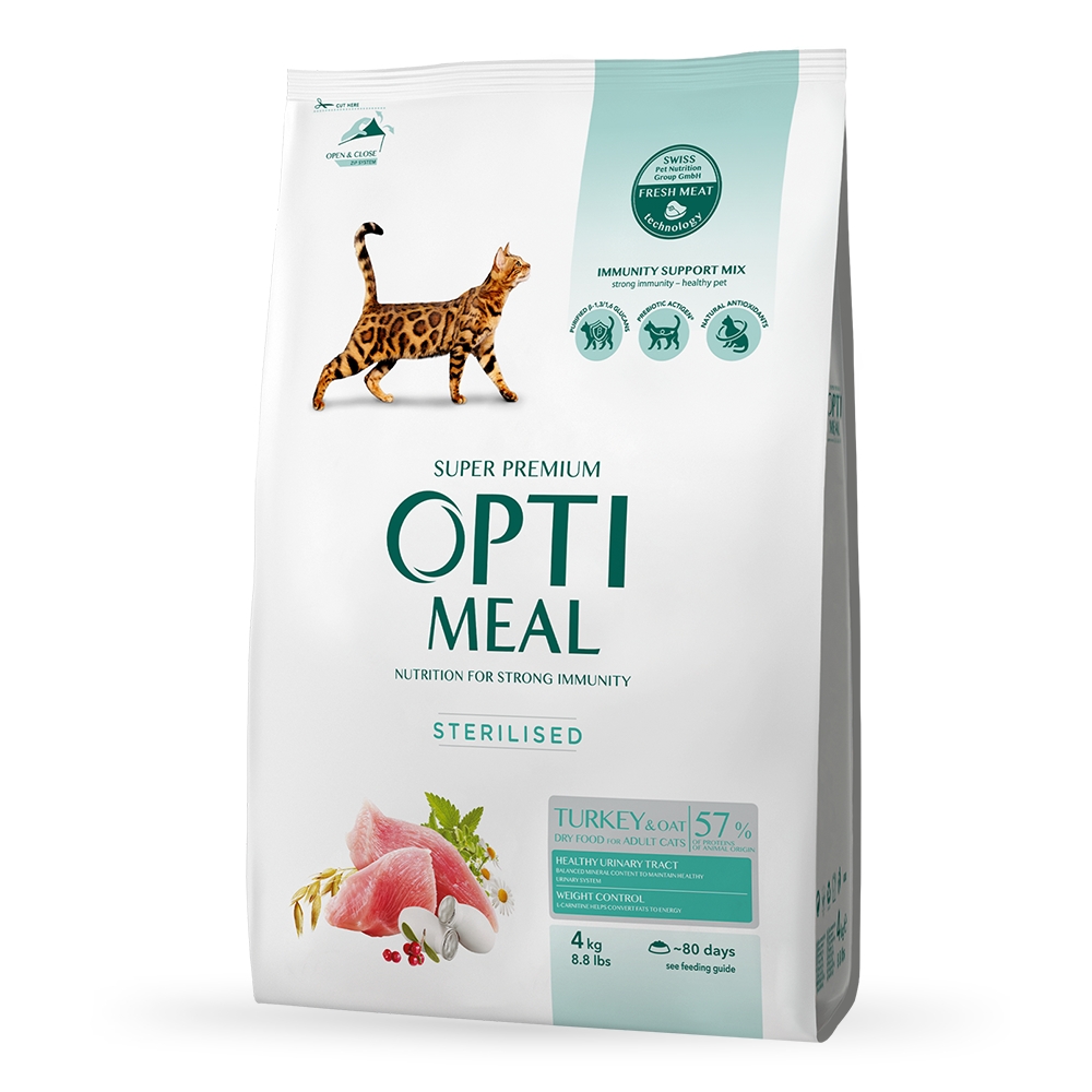 OPTIMEAL Сухий беззерновий корм для котів - індичка та овочі, 4 кг