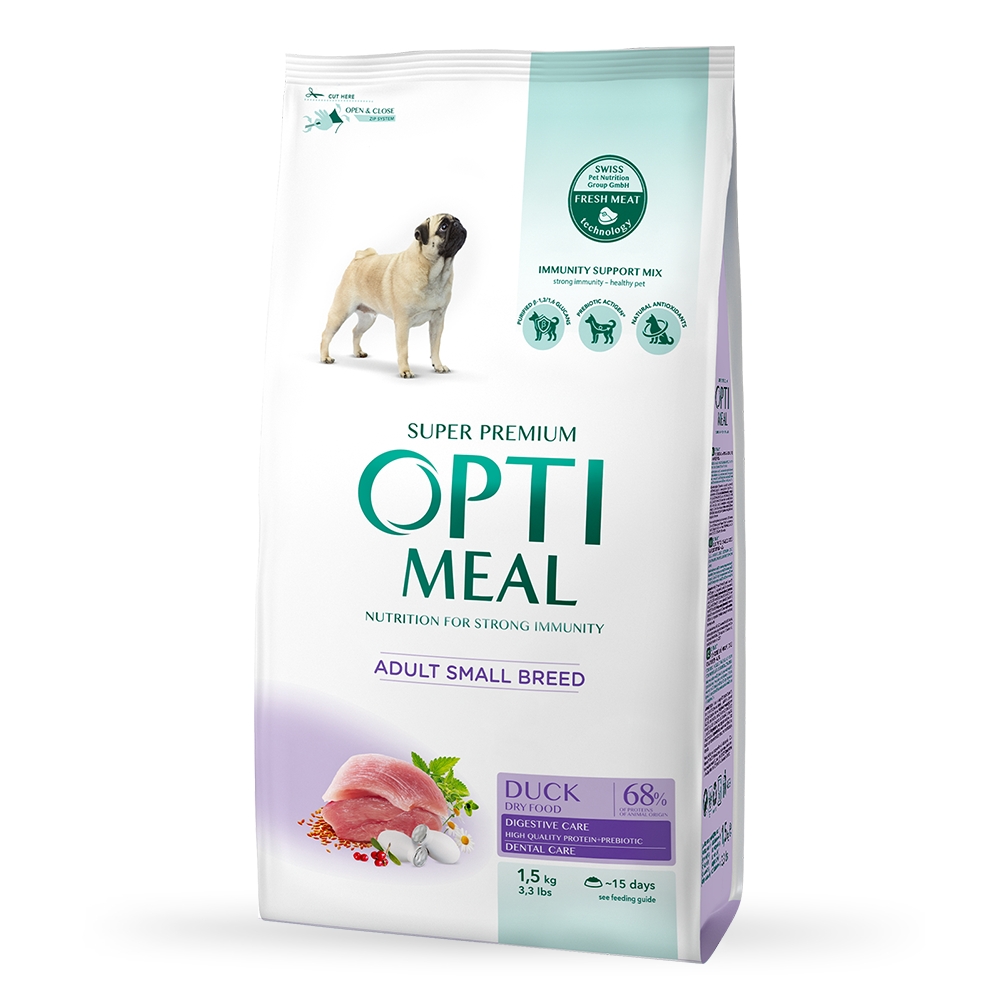 OPTIMEAL Сухий корм для собак малих порід - качка, 1,5 кг