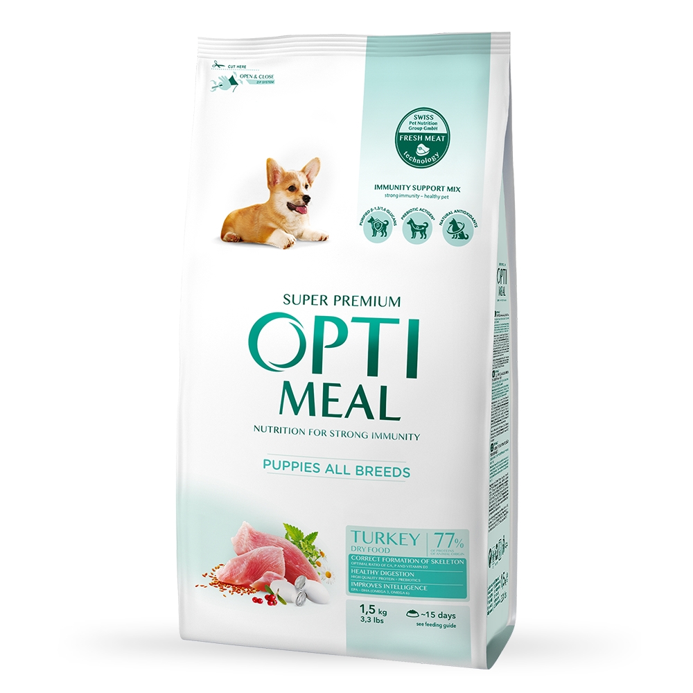 OPTIMEAL Сухий корм для цуценят усіх порід - індичка, 1,5 кг