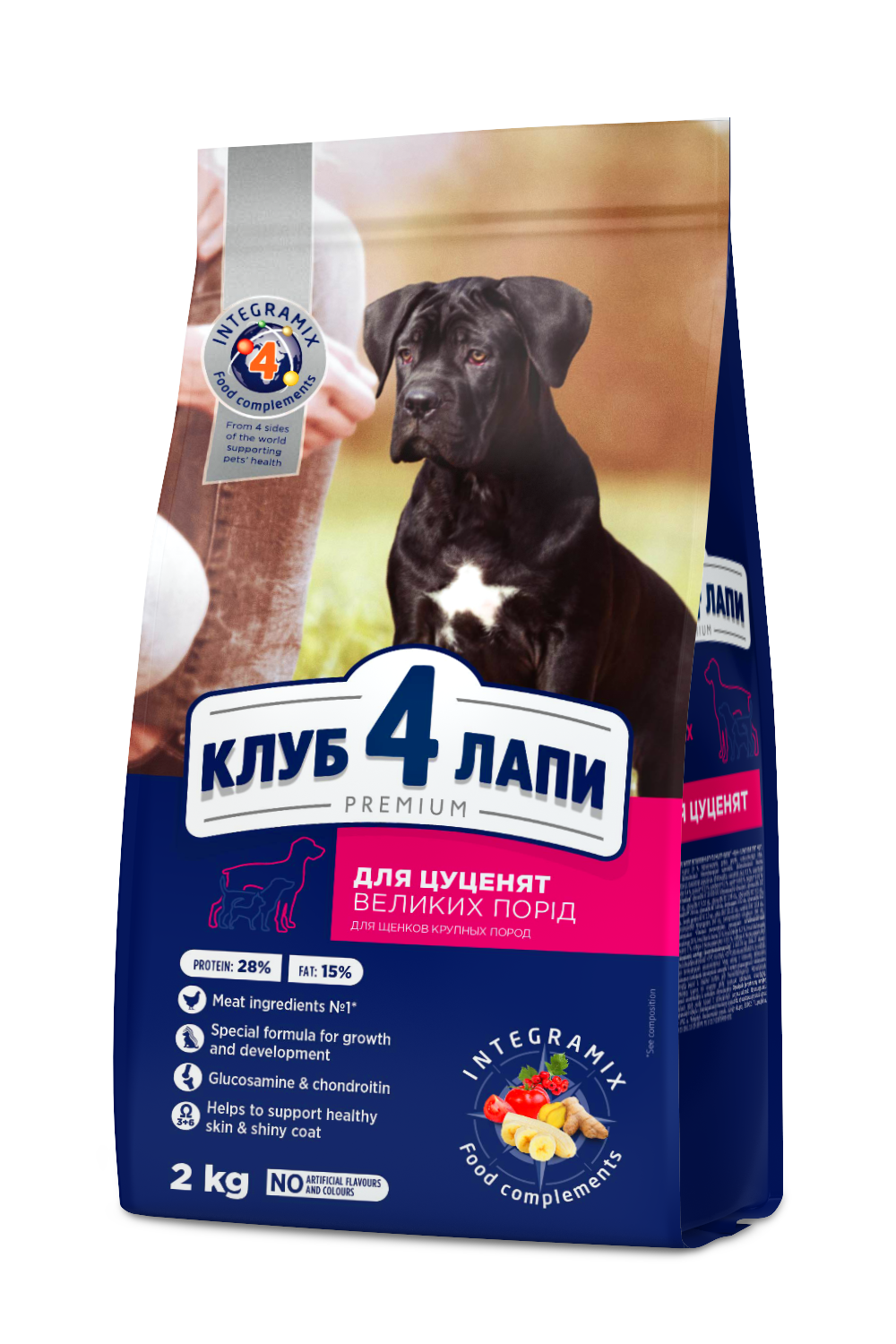 КЛУБ 4 ЛАПИ PREMIUM сух. корм для ЦУЦЕНЯТ великих порід з куркою, 2 кг.