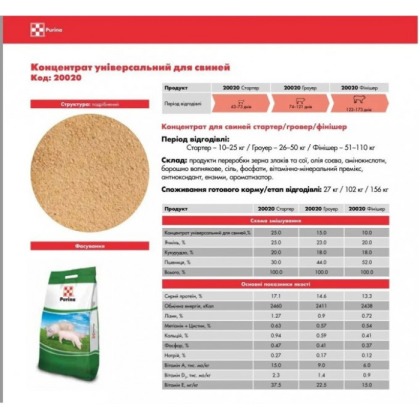 ДБМВ Концентрат Purina універсальний для свиней Стартер 25% Гроуер 5% Фінішер 10% (5кг) 20020 концентрат